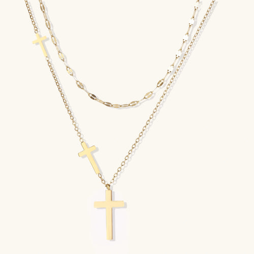 Ensemble colliers Croix Couches Divines plaqué or 14K – vue 1