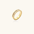 14K gold-plated band with channel-set zirconia and Greek key pattern engraving on polished finish