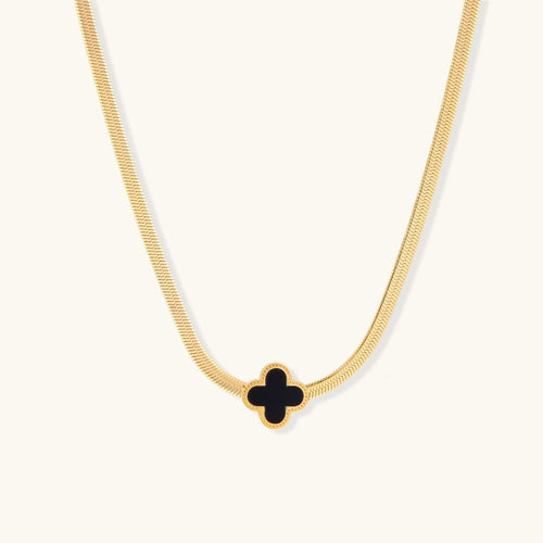 Collier Trèfle Porte-Bonheur plaqué or 18K émail noir – vue 1