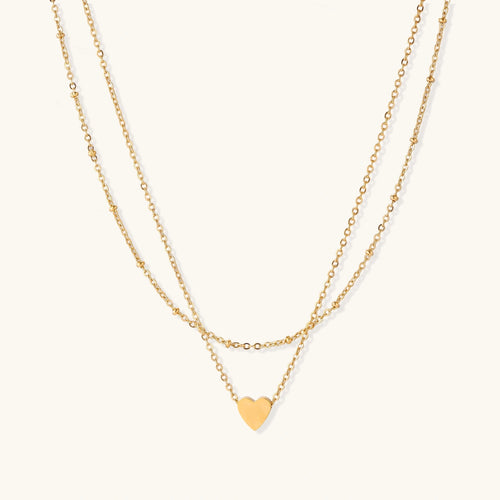 Collier Cœur Superposé double chaîne plaqué or – vue 1