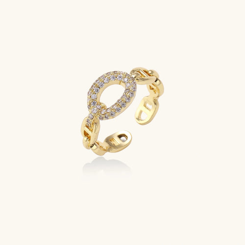 Bague Chaîne Dorée ajustable plaqué or 18K avec zircons – vue 1